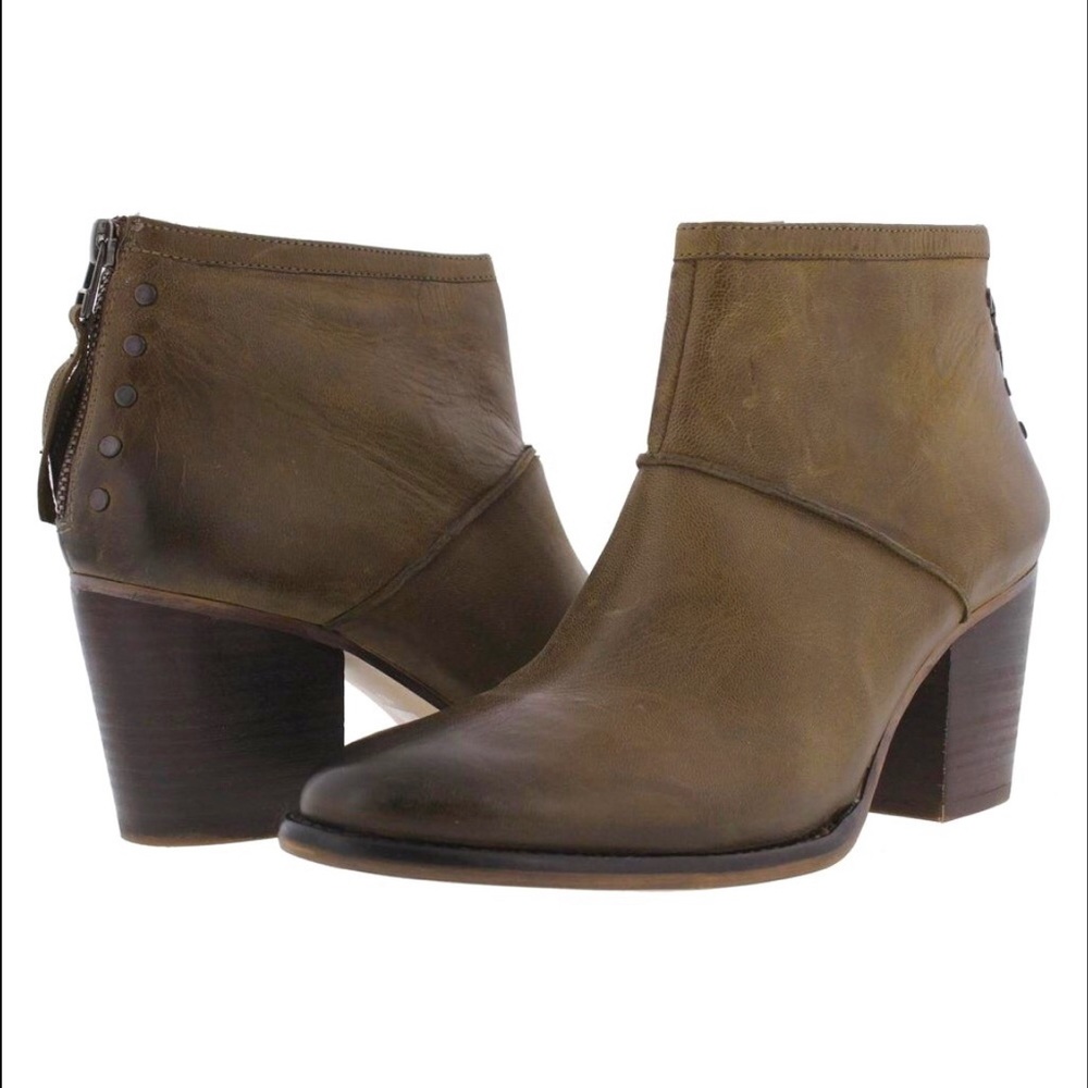 Steve Madden Reggy Olive Green Leather Booties - Ankle Booties